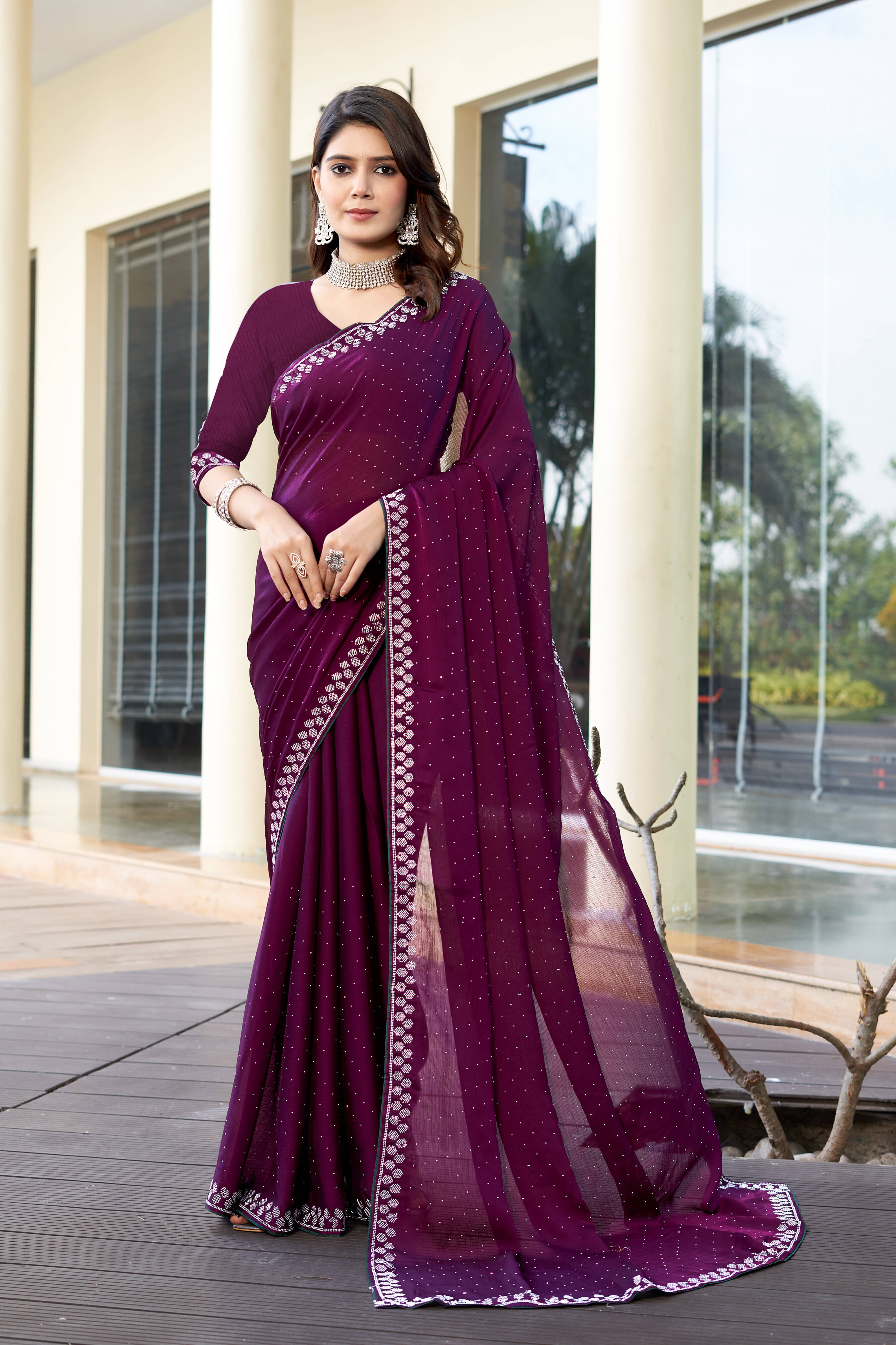     			SAREEVE Georgette Embroidered Saree With Unstitched Blouse Piece ( Purple )