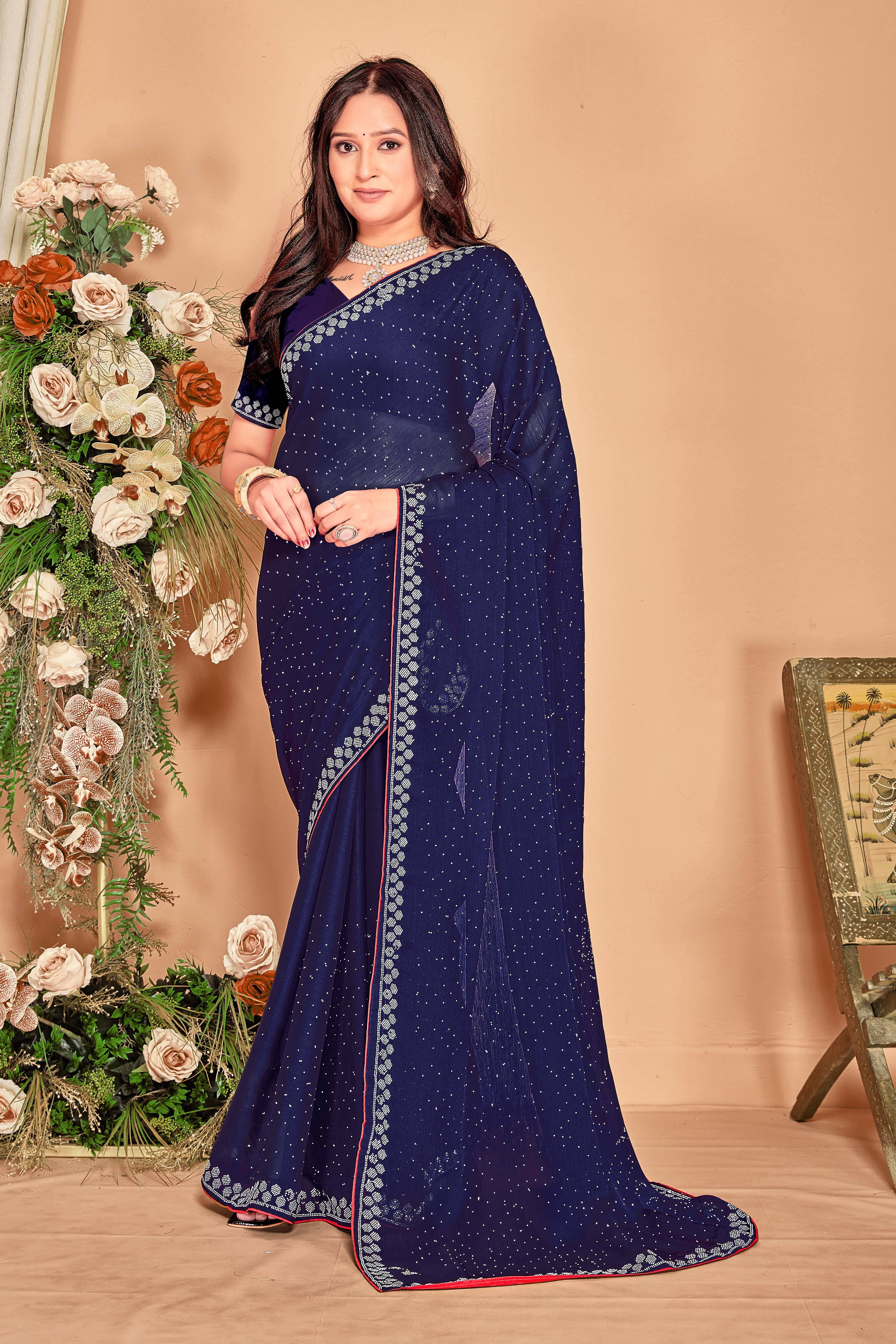 SAREEVE Georgette Embroidered Saree With Unstitched Blouse Piece ( Navy Blue ) SAREEVE Georgette Embroidered Saree With Unstitched Blouse Piece ( Navy Blue )