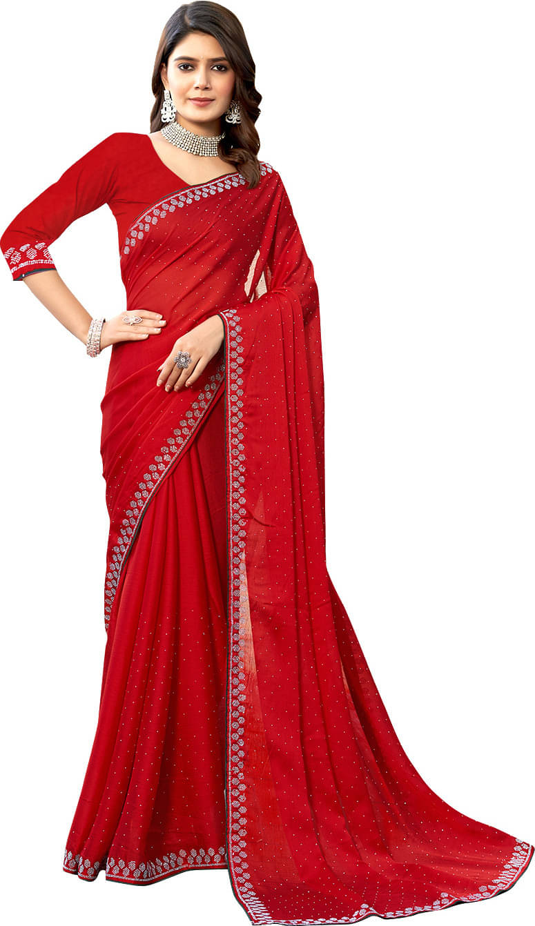     			SAREEVE Georgette Embroidered Saree With Unstitched Blouse Piece ( Red )