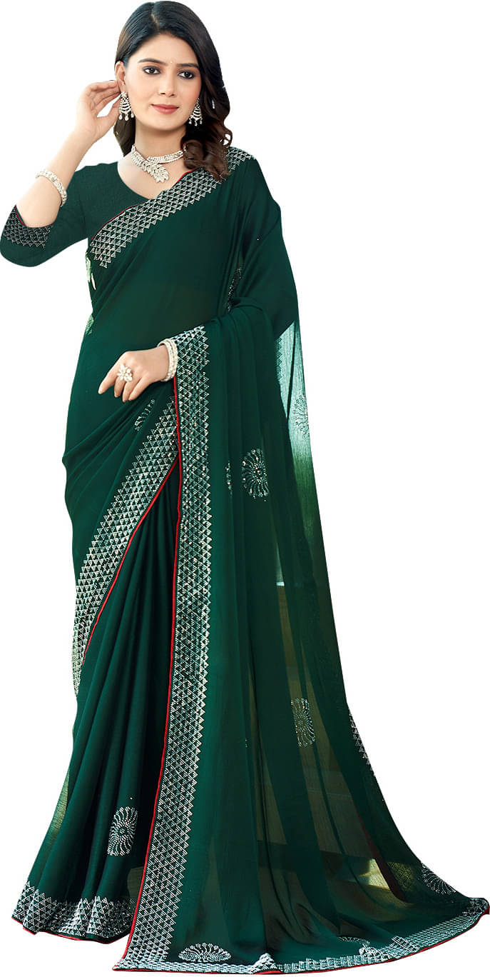     			SAREEVE Georgette Embroidered Saree With Unstitched Blouse Piece ( Green )