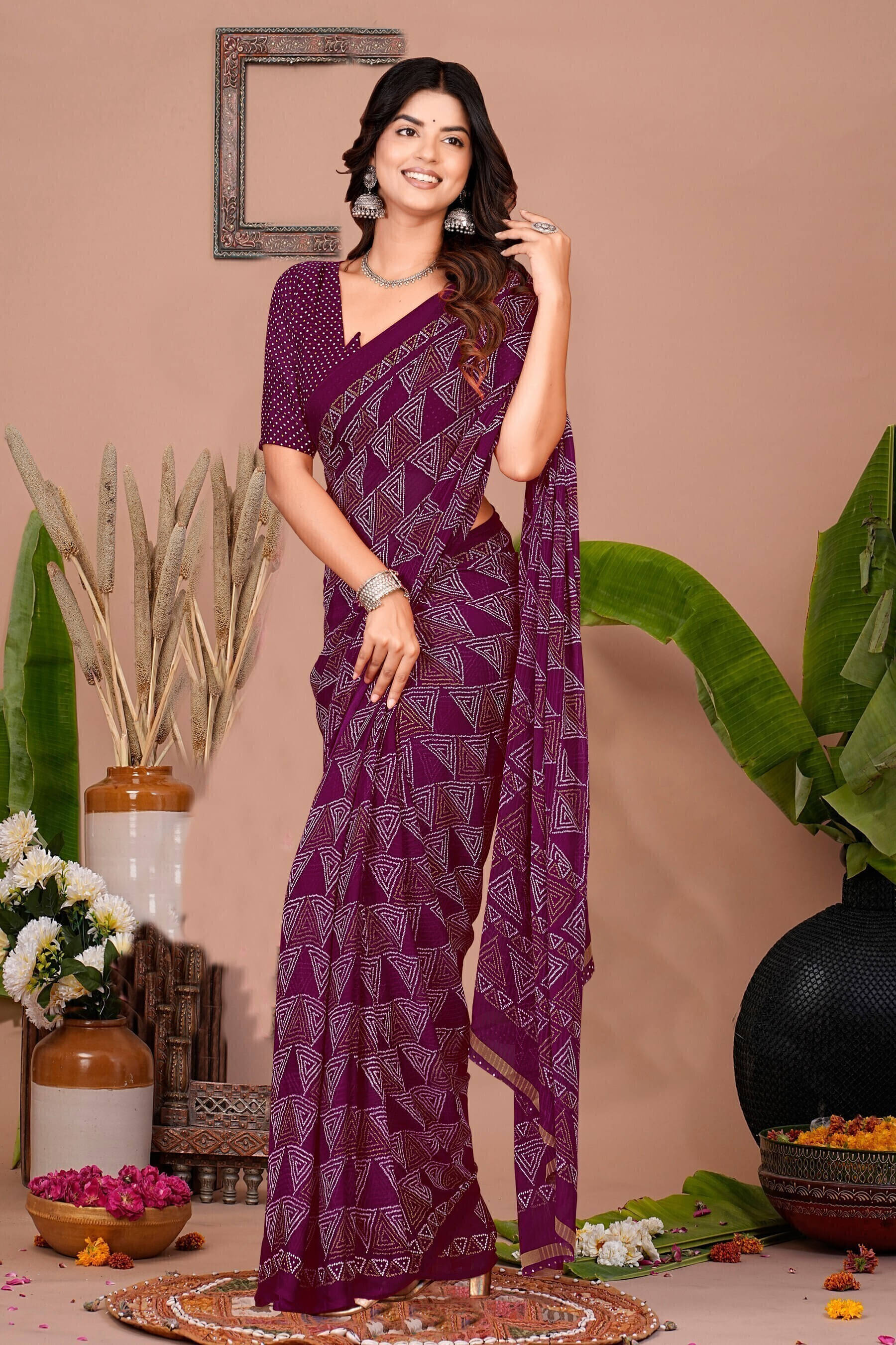     			SAREEVE Georgette Printed Saree With Unstitched Blouse Piece ( Purple )