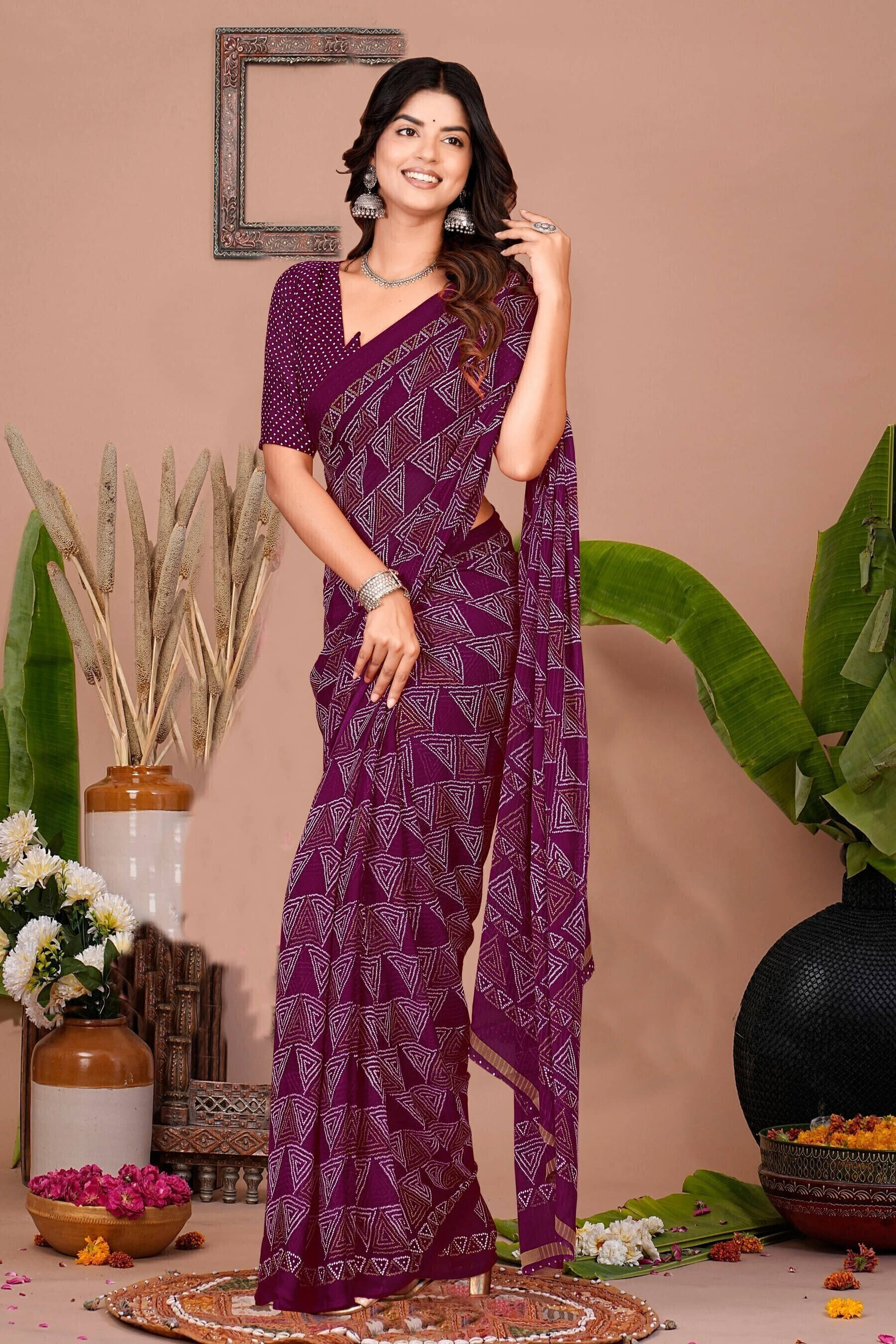 SAREEVE Georgette Self Design Saree With Unstitched Blouse Piece ( Purple ) SAREEVE Georgette Self Design Saree With Unstitched Blouse Piece ( Purple )