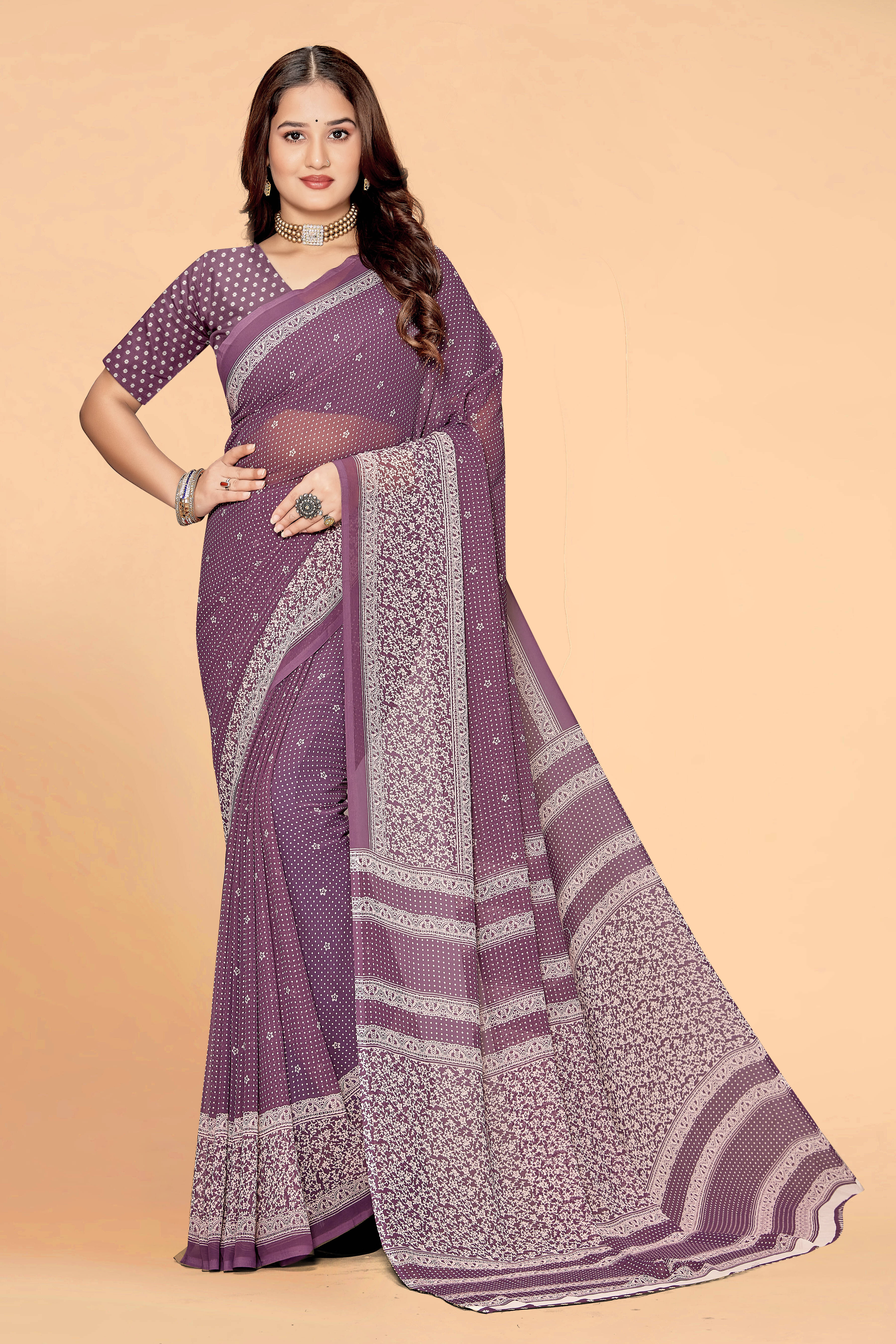     			SAREEVE Georgette Self Design Saree With Unstitched Blouse Piece ( Purple )