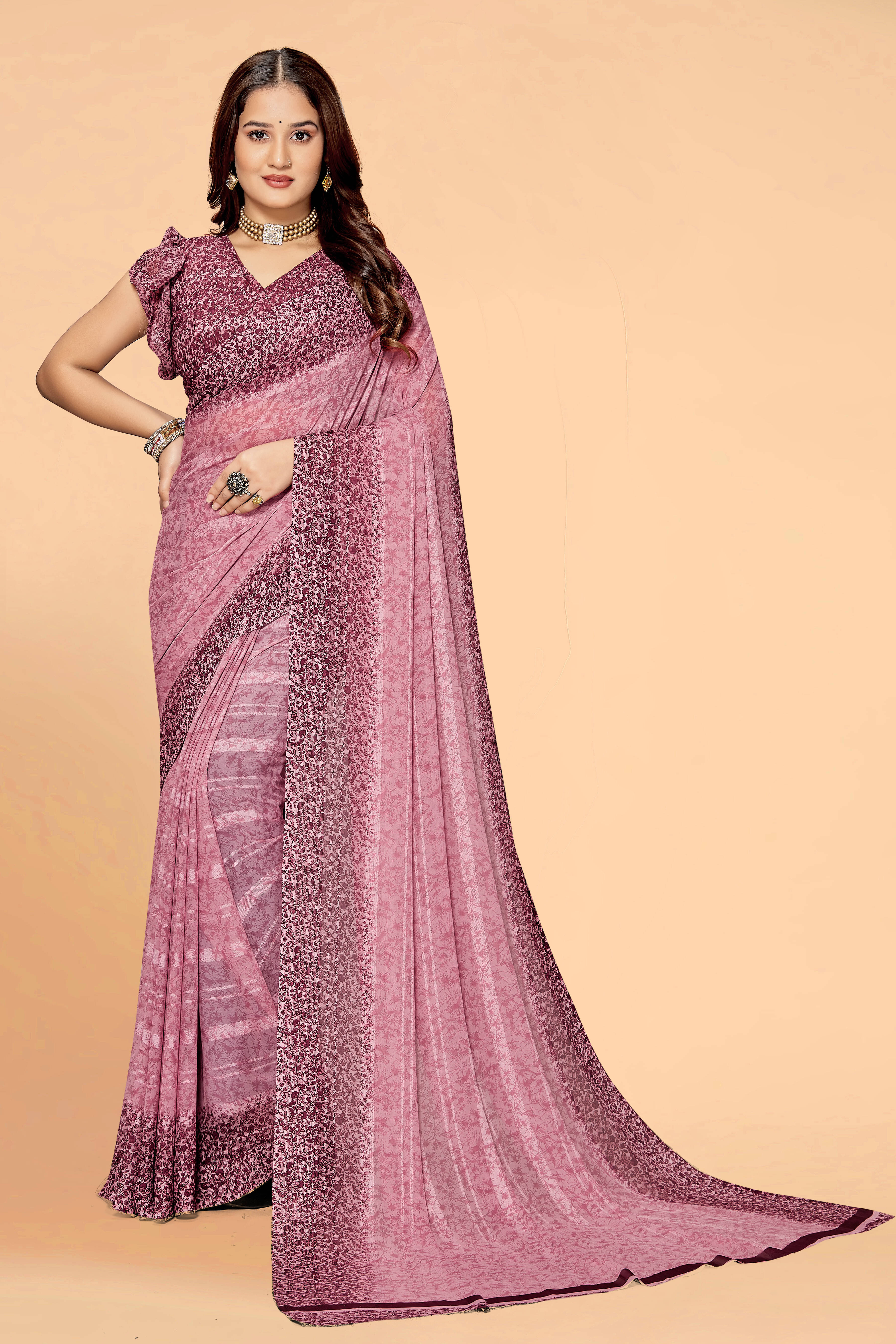     			SAREEVE Georgette Self Design Saree With Unstitched Blouse Piece ( Pink )