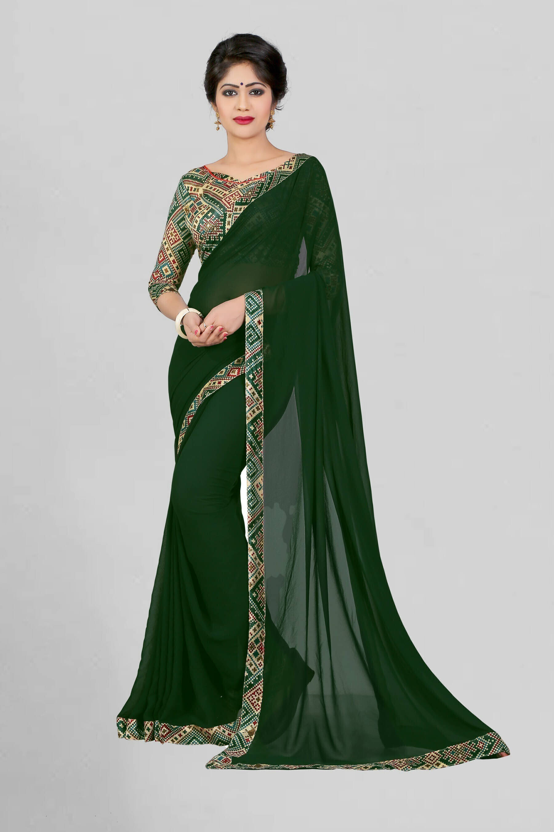 SAREEVE Silk Blend Printed Saree With Unstitched Blouse Piece ( Green ) SAREEVE Silk Blend Printed Saree With Unstitched Blouse Piece ( Green )