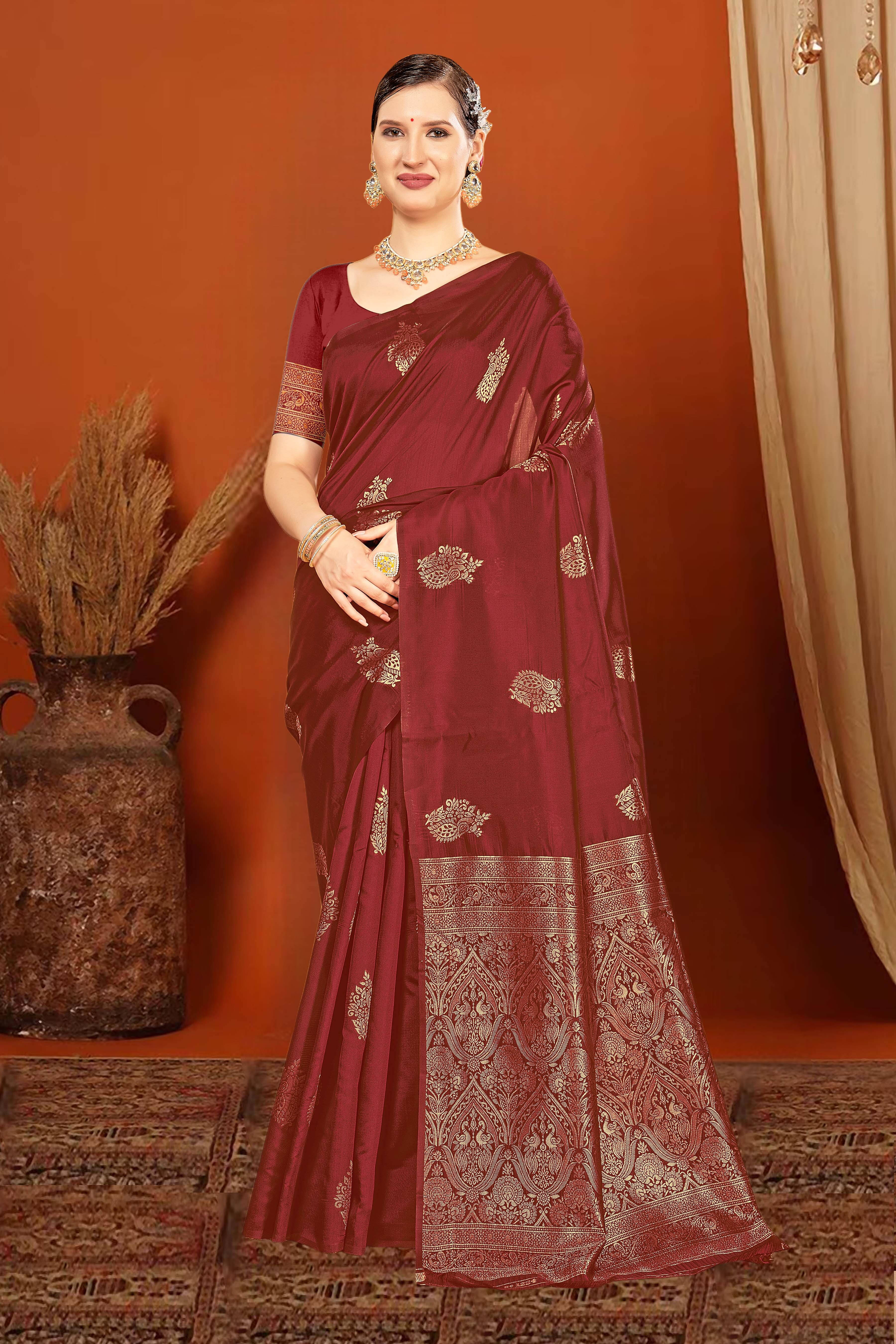 SAREEVE Silk Printed Saree With Unstitched Blouse Piece ( Maroon )     			SAREEVE Silk Printed Saree With Unstitched Blouse Piece ( Maroon )