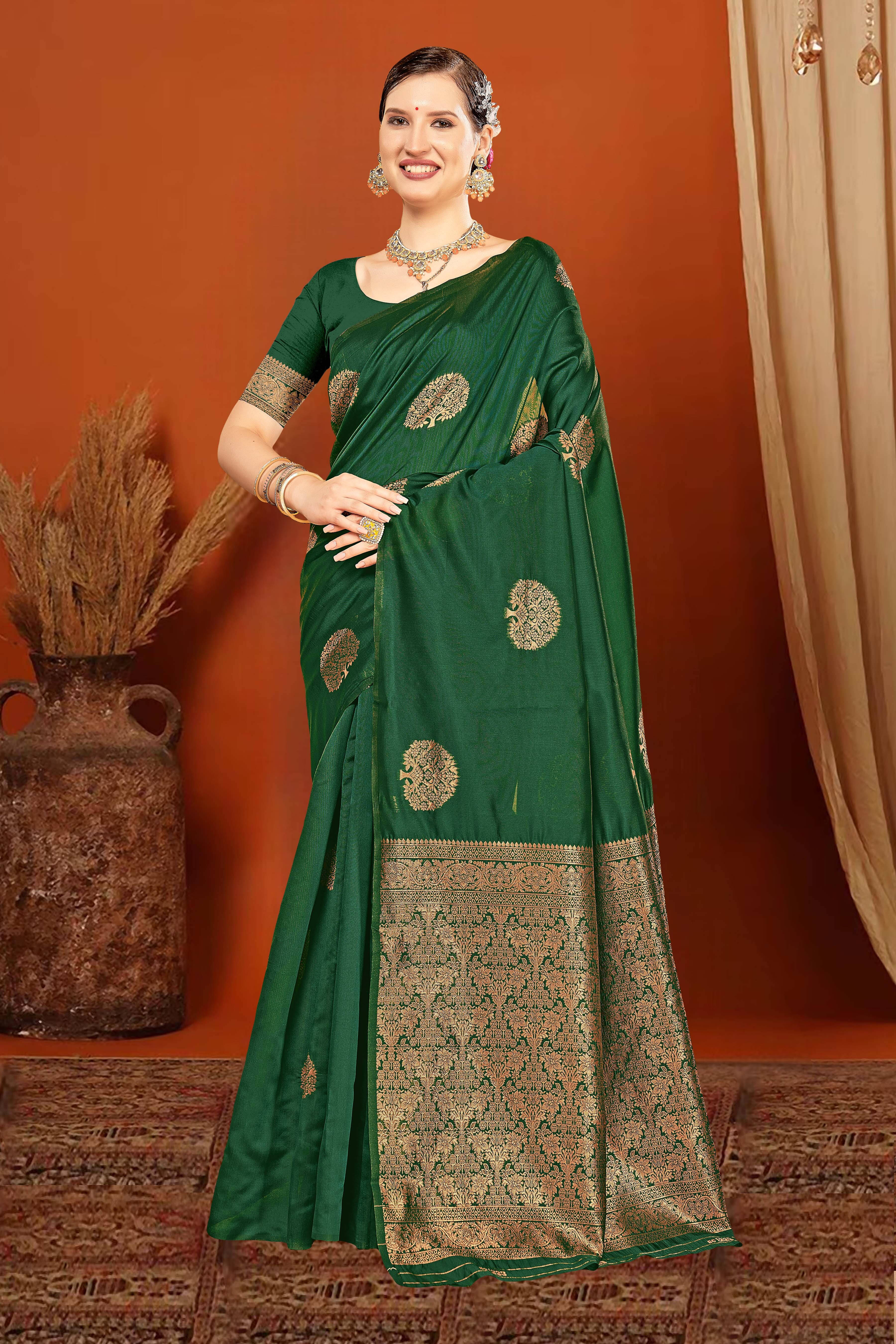 SAREEVE Silk Printed Saree With Unstitched Blouse Piece ( Green ) SAREEVE Silk Printed Saree With Unstitched Blouse Piece ( Green )
