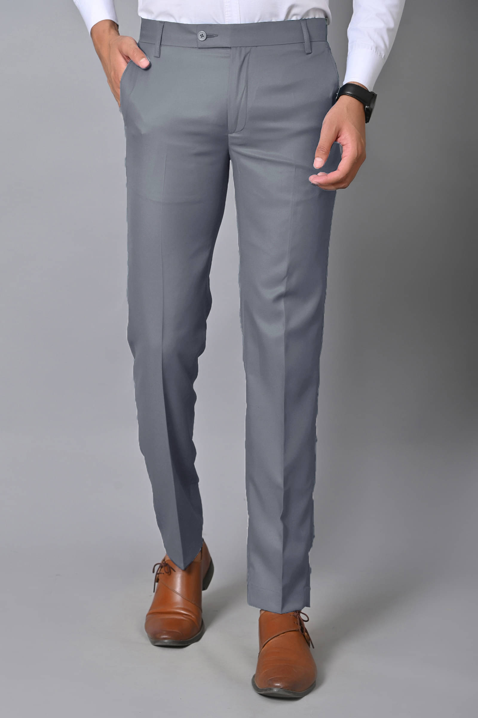     			SatyStyle Slim Pleated Men's Formal Trouser - Dark Grey ( Pack of 1 )