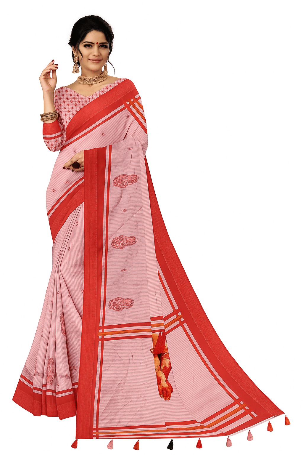 Skandas Trendz Silk Blend Printed Saree With Unstitched Blouse Piece ( Red ) Skandas Trendz Silk Blend Printed Saree With Unstitched Blouse Piece ( Red )