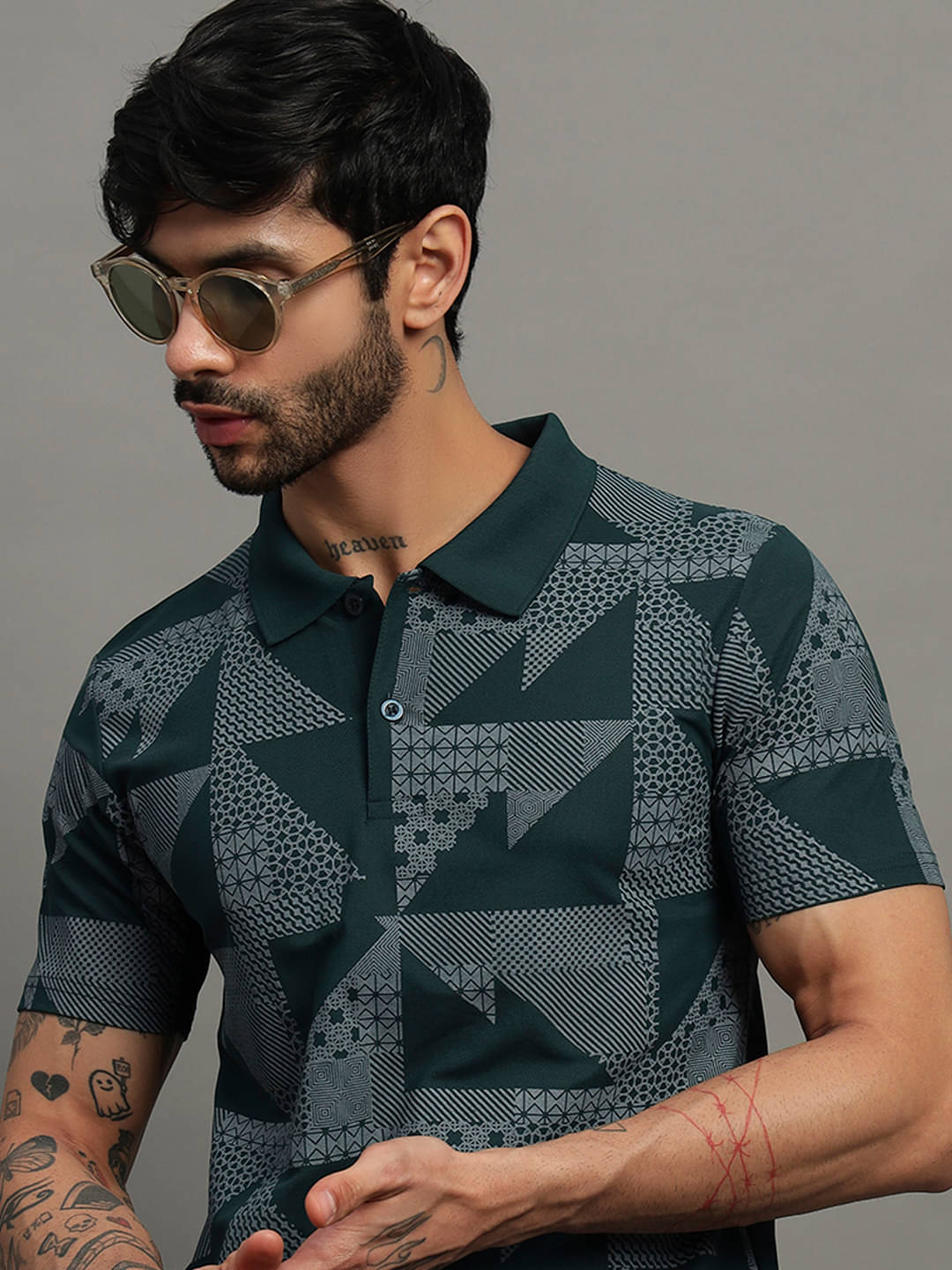 TIMBER HITCH Men Cotton Blend Regular Fit Printed Polo T Shirt ( Green )     			TIMBER HITCH Men Cotton Blend Regular Fit Printed Polo T Shirt ( Green )