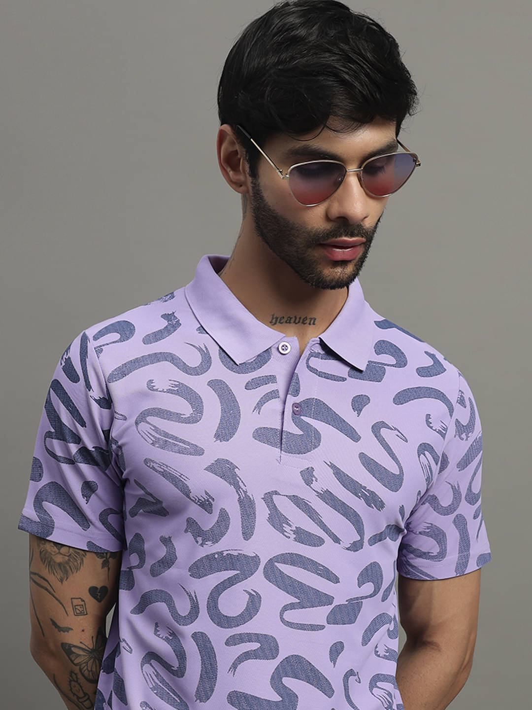     			TIMBER HITCH Men Cotton Blend Regular Fit Printed Polo T Shirt ( Purple )