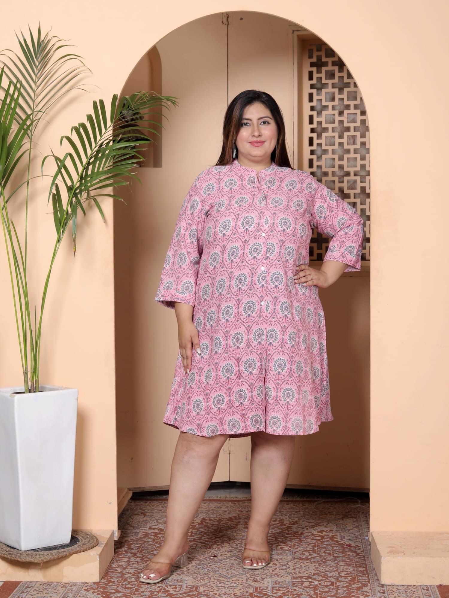Tankirti Women Cotton Blend Printed A-line Kurti ( Pink ) Tankirti Women Cotton Blend Printed A-line Kurti ( Pink )