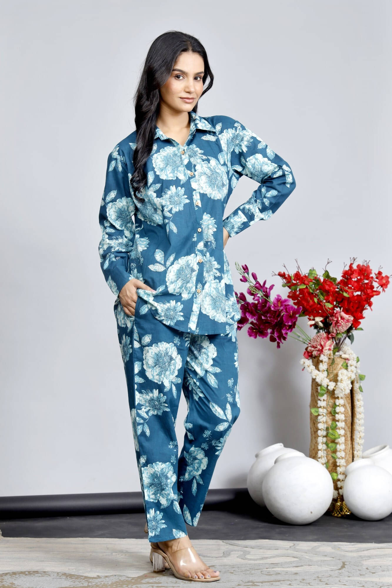     			Tankirti Women Printed Top With Trousers Co-Ord Set ( Blue )