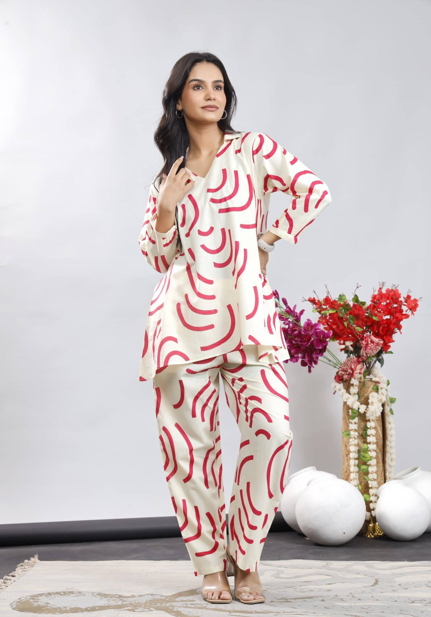     			Tankirti Women Printed Top With Trousers Co-Ord Set ( Pink )
