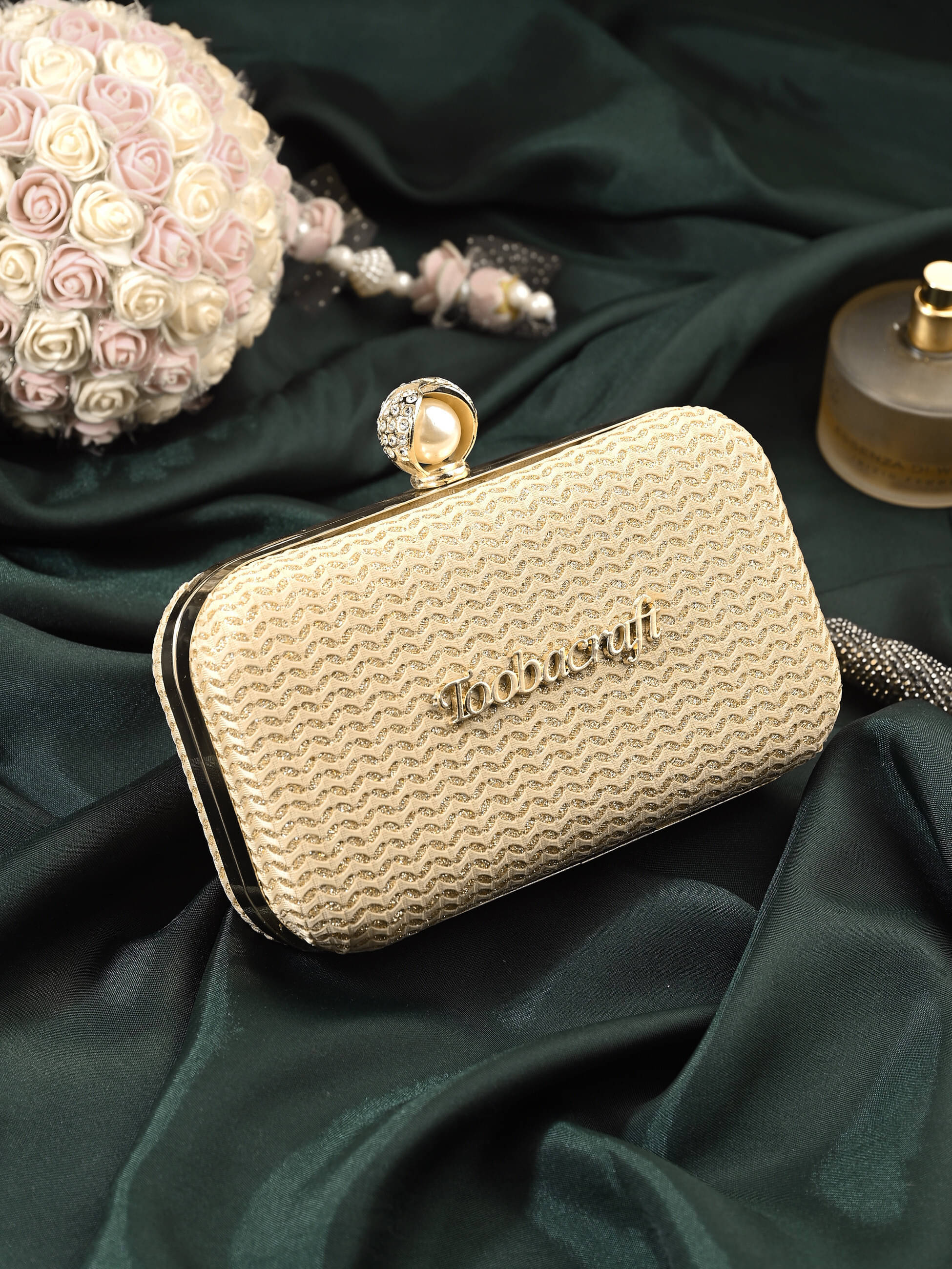     			Tooba Handicraft Beige Fabric Box Clutch