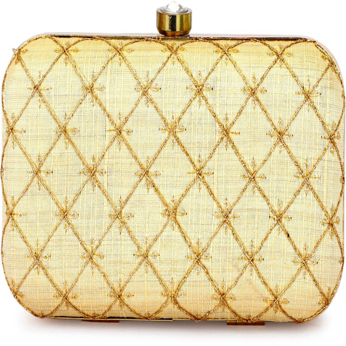     			Tooba Handicraft Beige Fabric Box Clutch