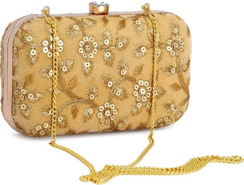     			Tooba Handicraft Beige Fabric Box Clutch