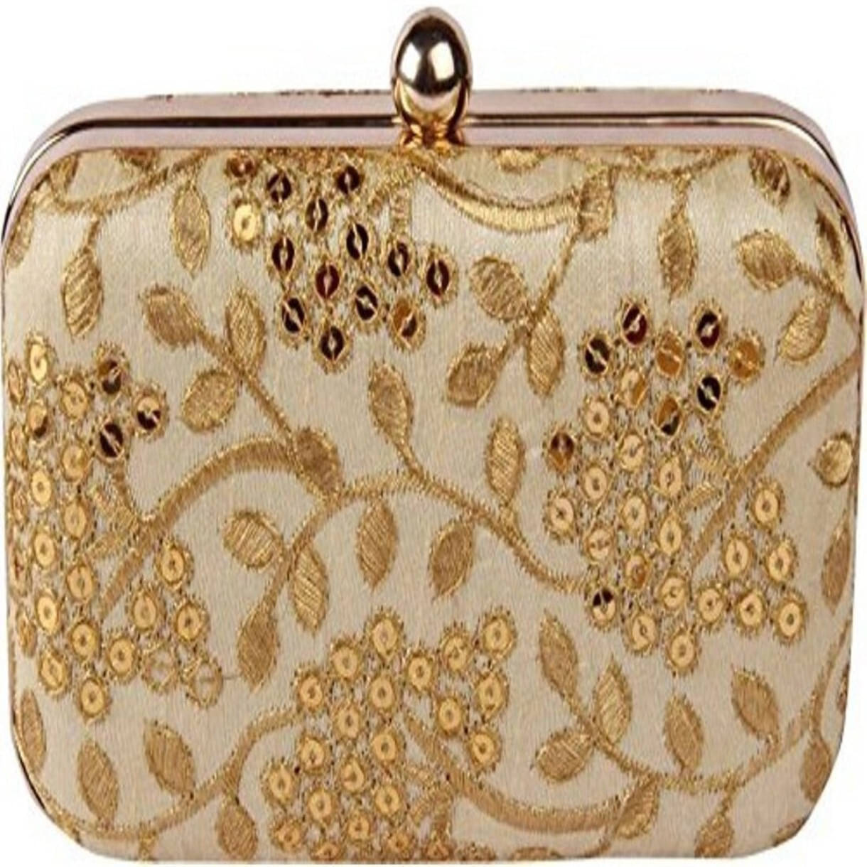     			Tooba Handicraft Beige Fabric Box Clutch