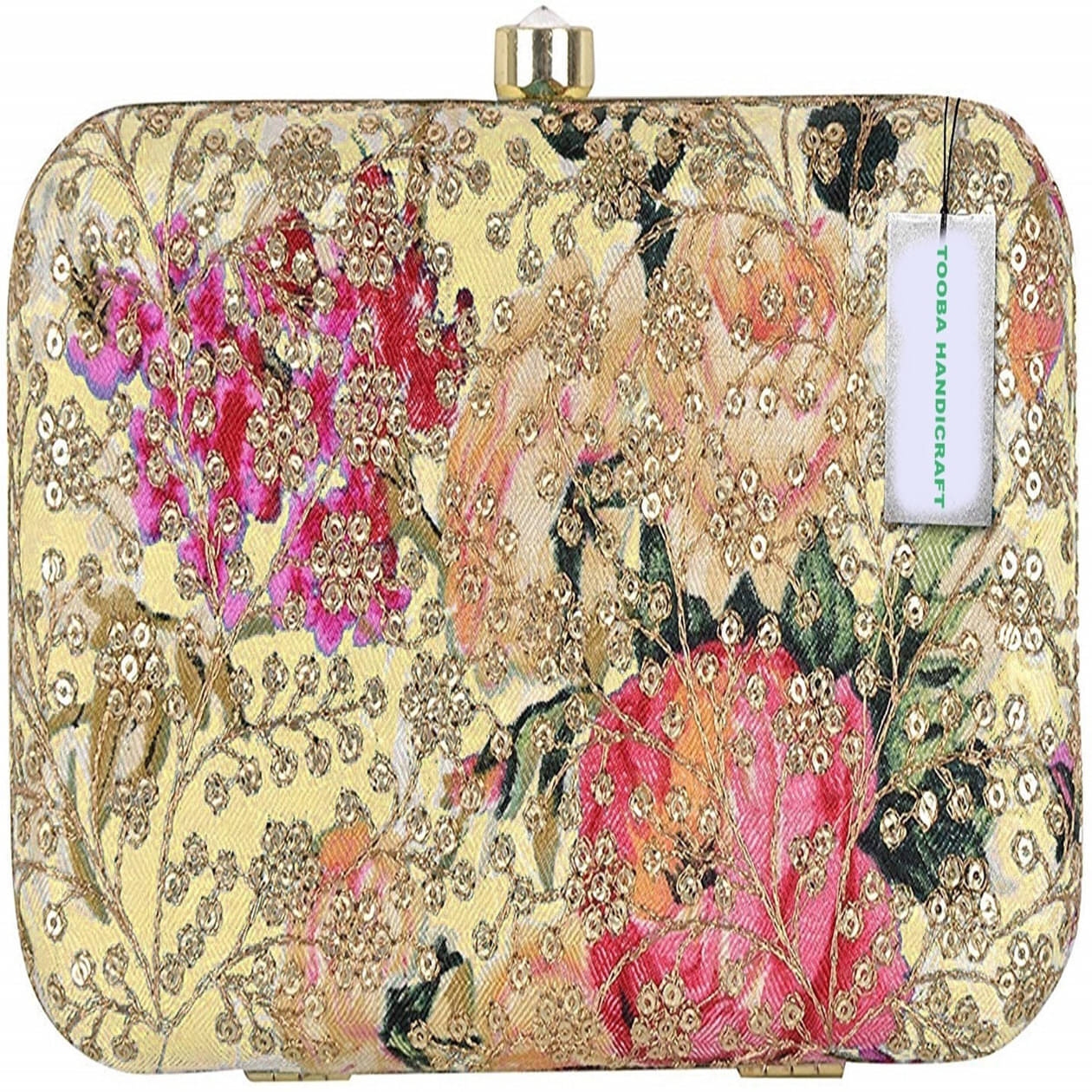     			Tooba Handicraft Beige Fabric Box Clutch
