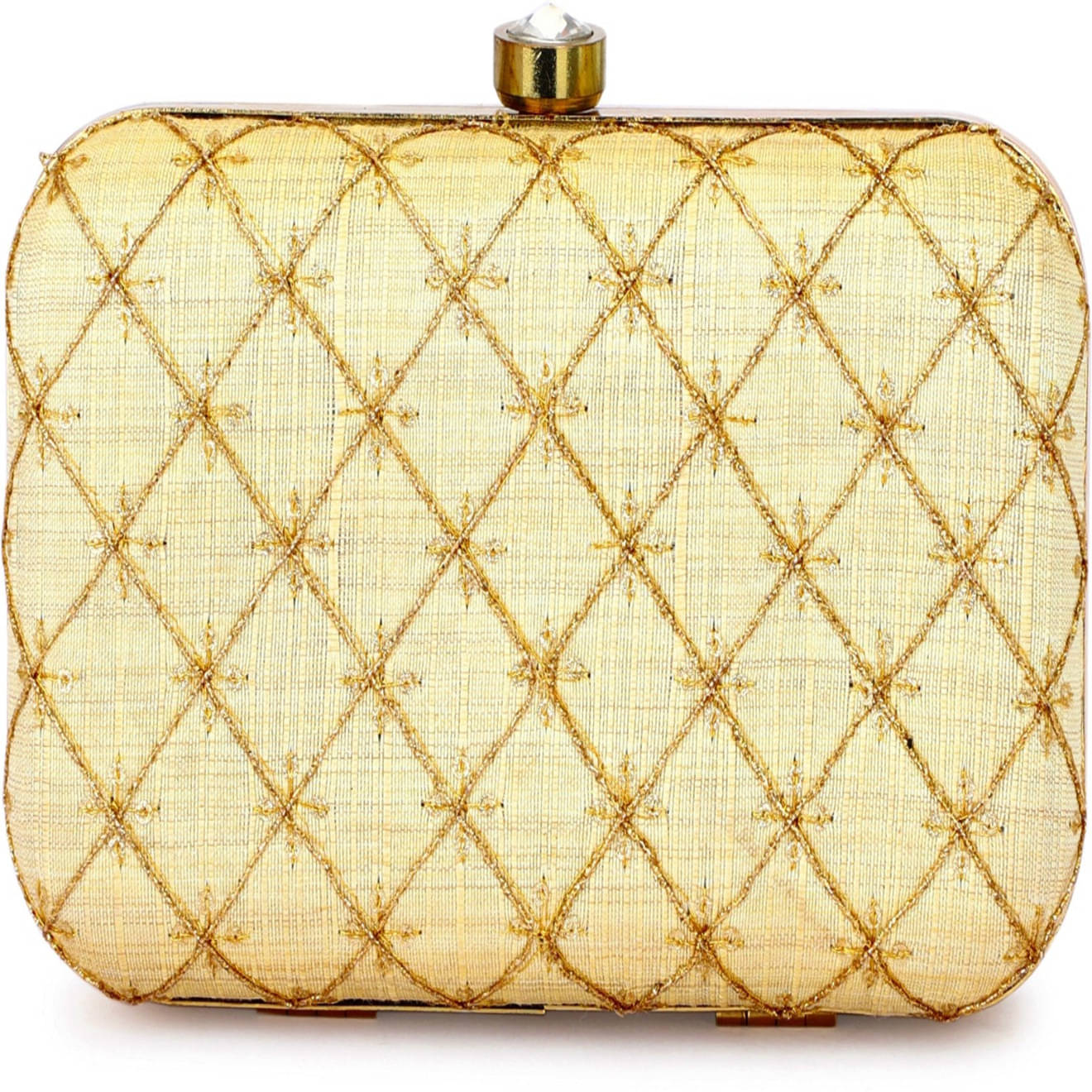     			Tooba Handicraft Beige Fabric Box Clutch