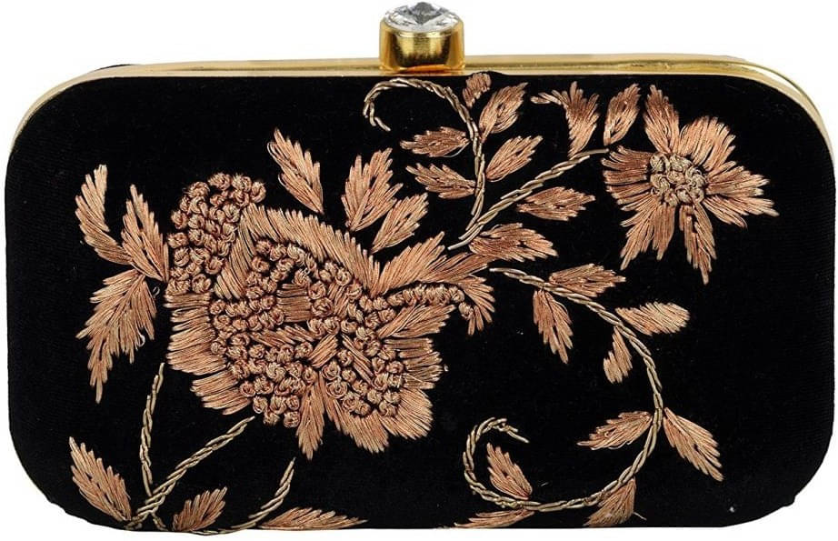     			Tooba Handicraft Black Fabric Box Clutch