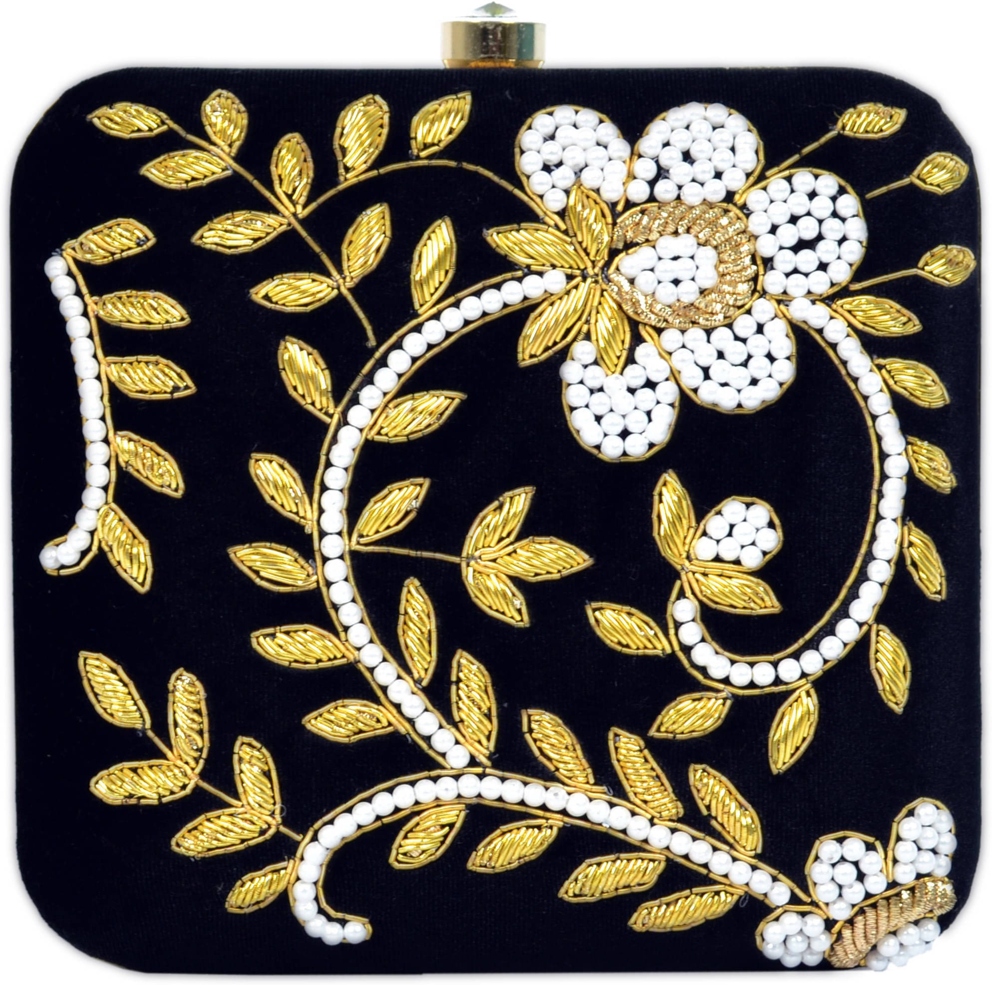     			Tooba Handicraft Black Fabric Box Clutch