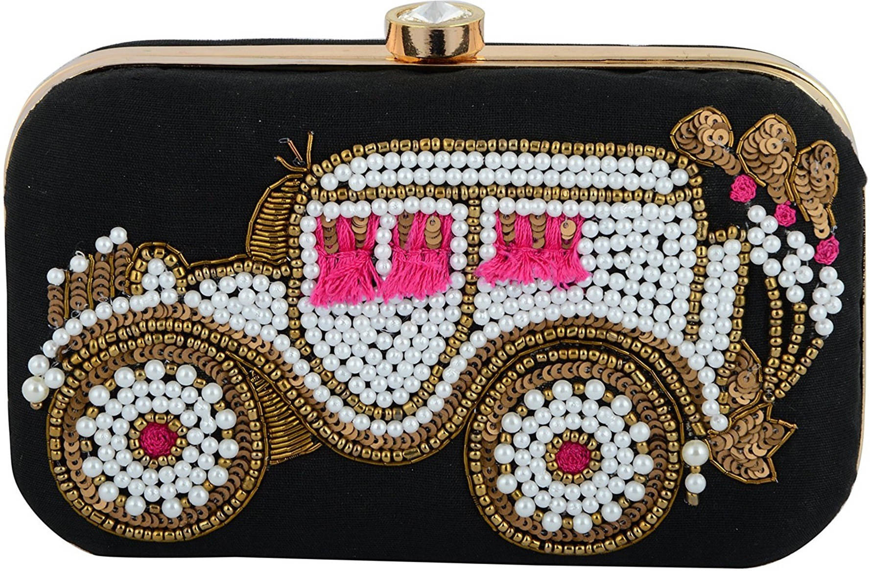     			Tooba Handicraft Black Fabric Box Clutch