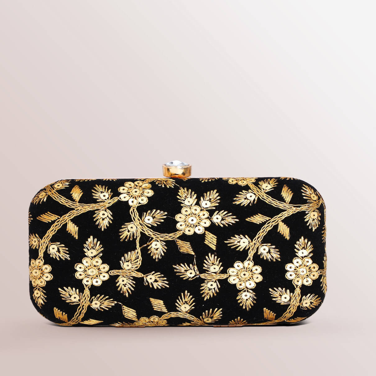     			Tooba Handicraft Black Fabric Box Clutch
