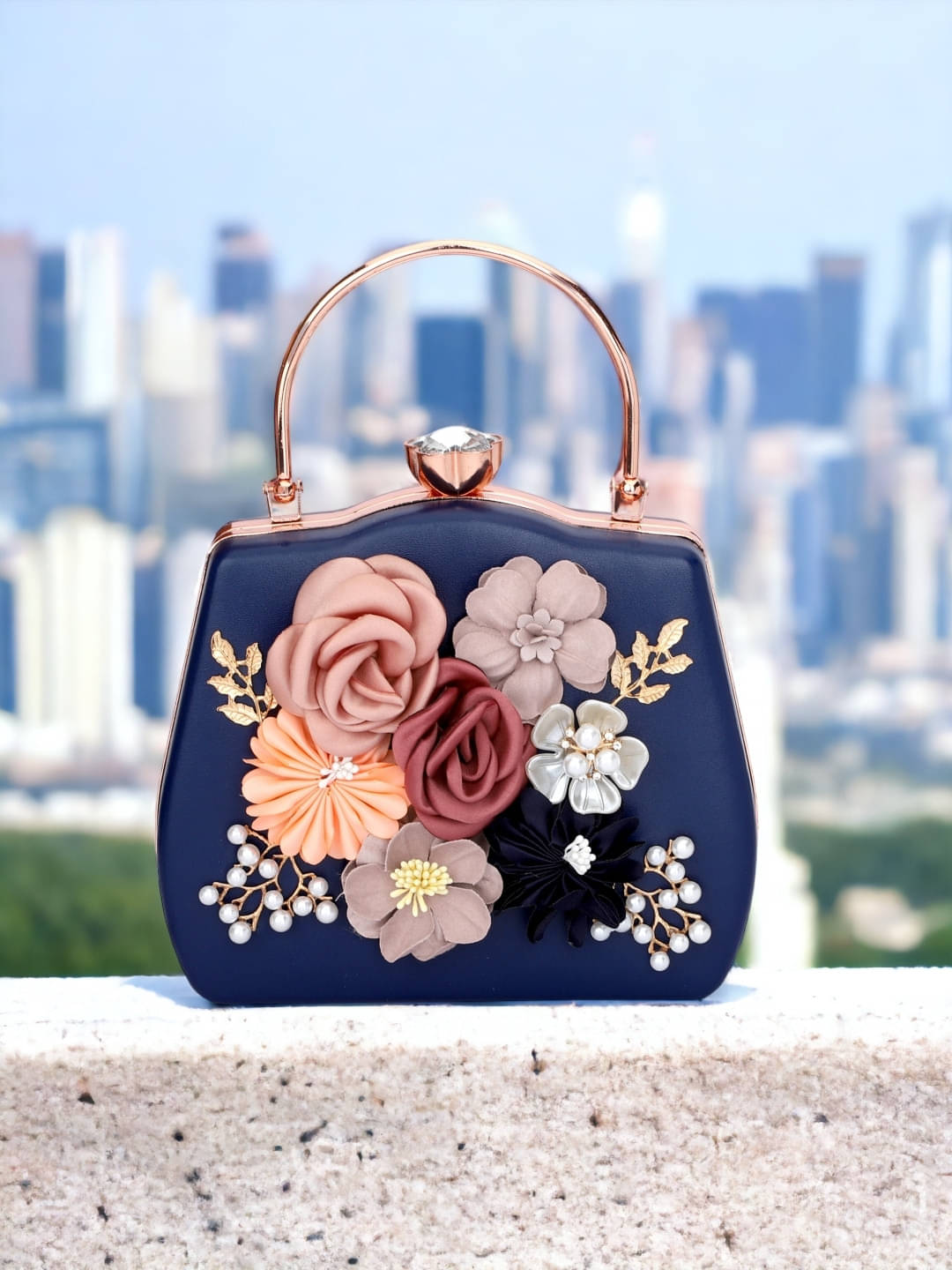     			Tooba Handicraft Blue Fabric Box Clutch