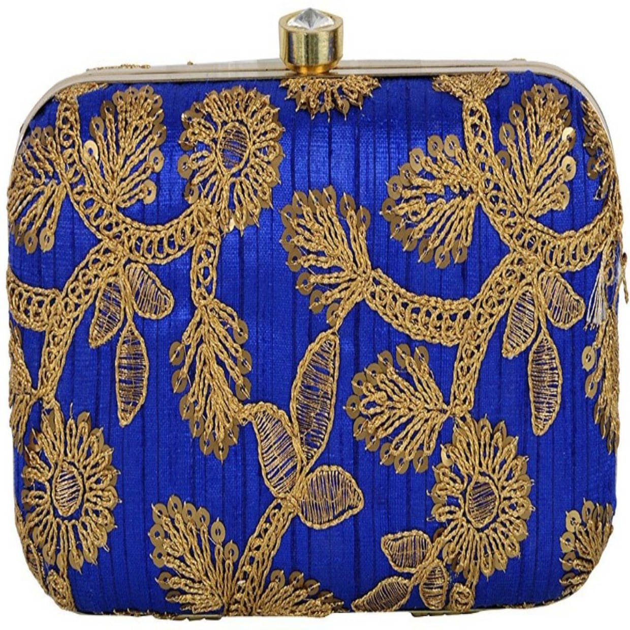     			Tooba Handicraft Blue Fabric Box Clutch
