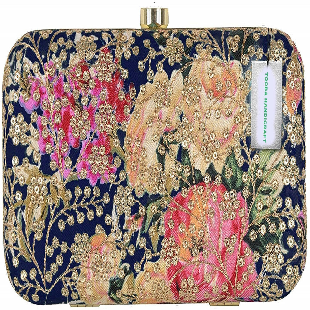     			Tooba Handicraft Blue Fabric Box Clutch