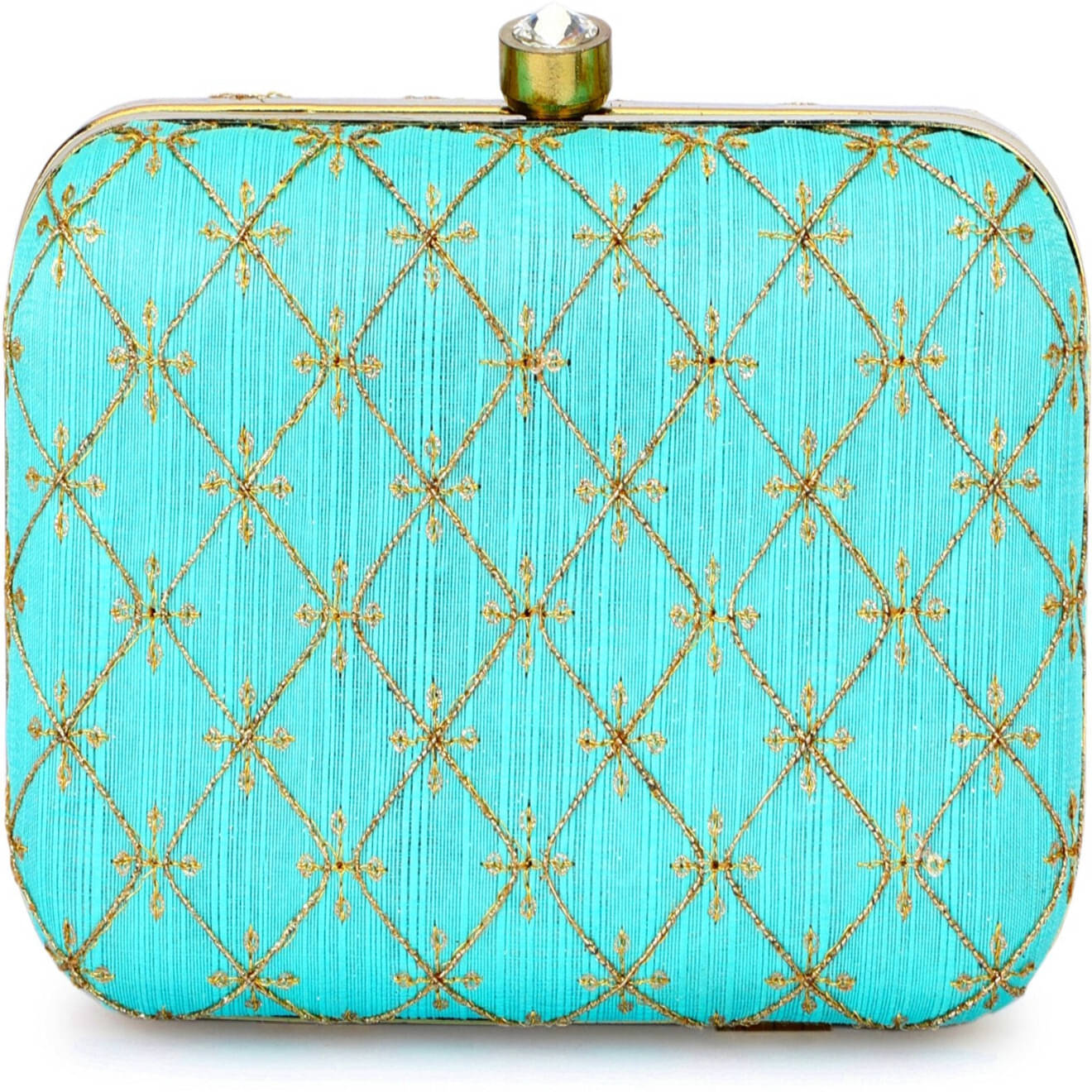     			Tooba Handicraft Blue Fabric Box Clutch