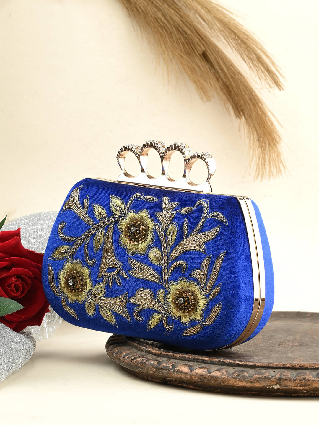     			Tooba Handicraft Blue Fabric Box Clutch