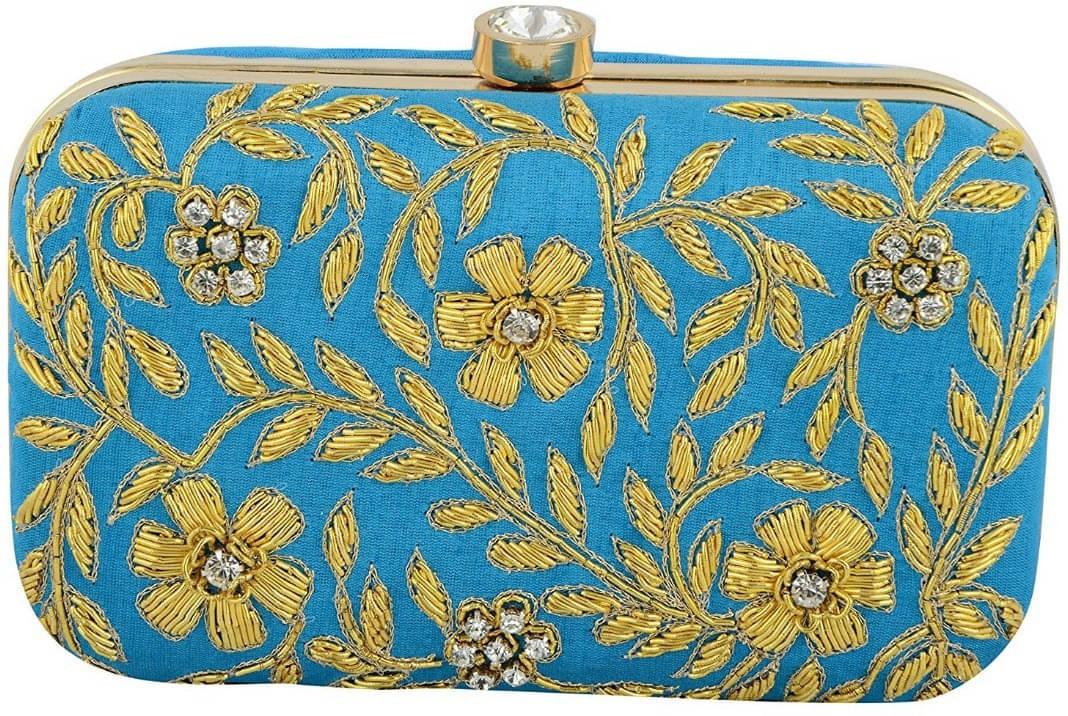     			Tooba Handicraft Blue Fabric Box Clutch