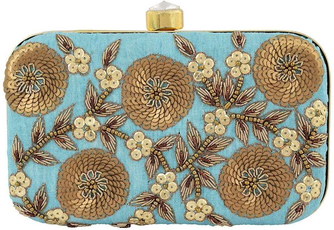     			Tooba Handicraft Blue Fabric Box Clutch