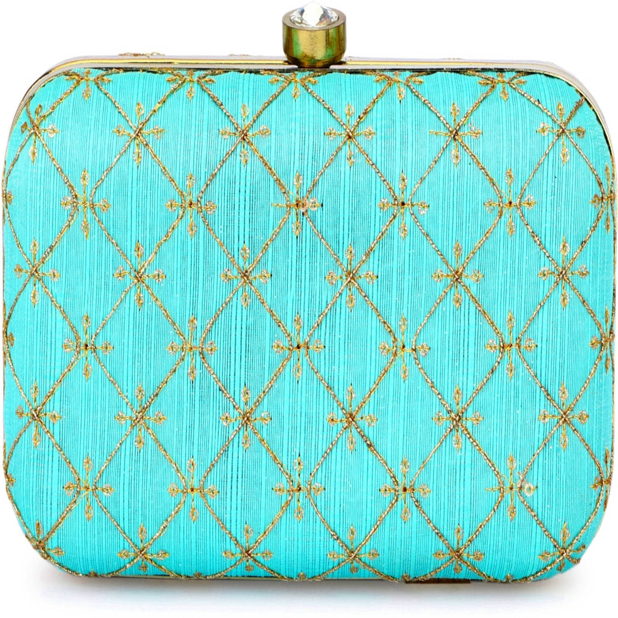     			Tooba Handicraft Blue Fabric Box Clutch