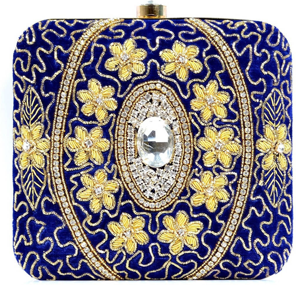     			Tooba Handicraft Blue Fabric Box Clutch