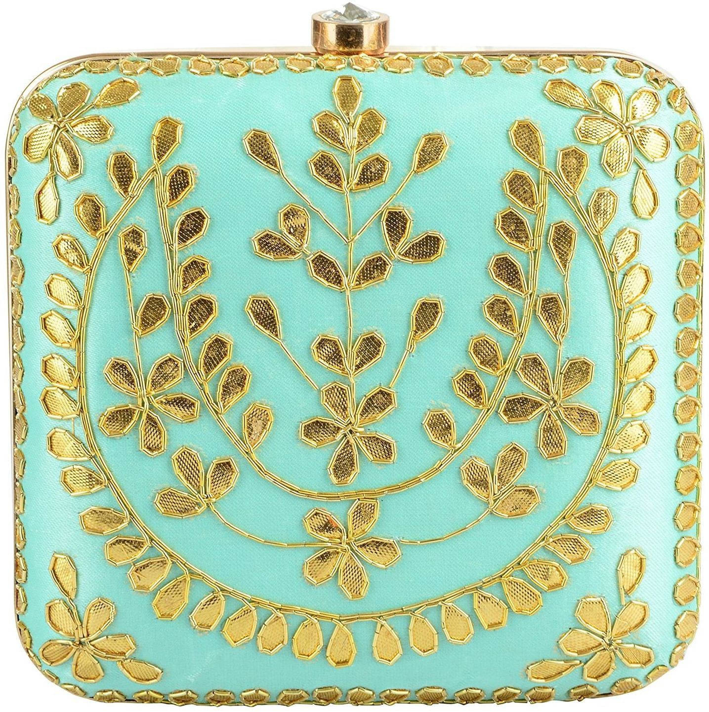     			Tooba Handicraft Blue Fabric Box Clutch