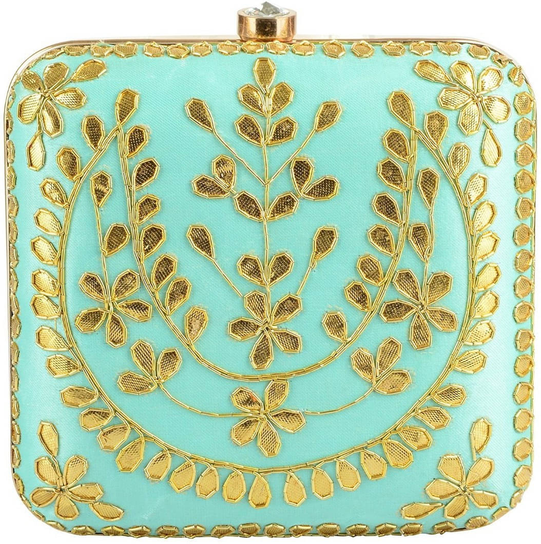     			Tooba Handicraft Blue Fabric Box Clutch