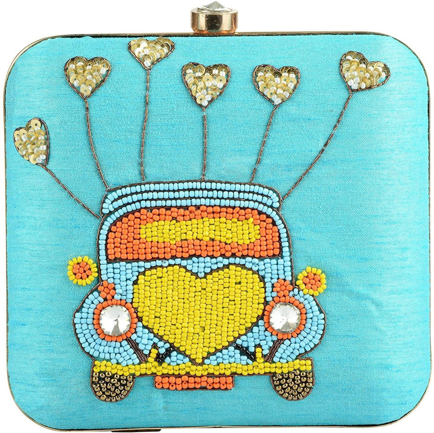     			Tooba Handicraft Blue Fabric Box Clutch