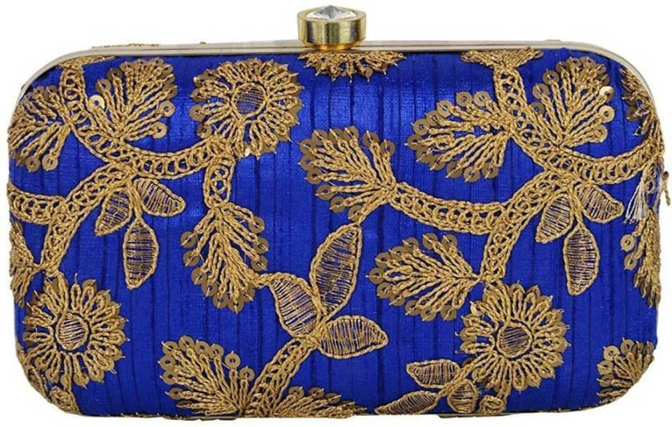     			Tooba Handicraft Blue Fabric Box Clutch