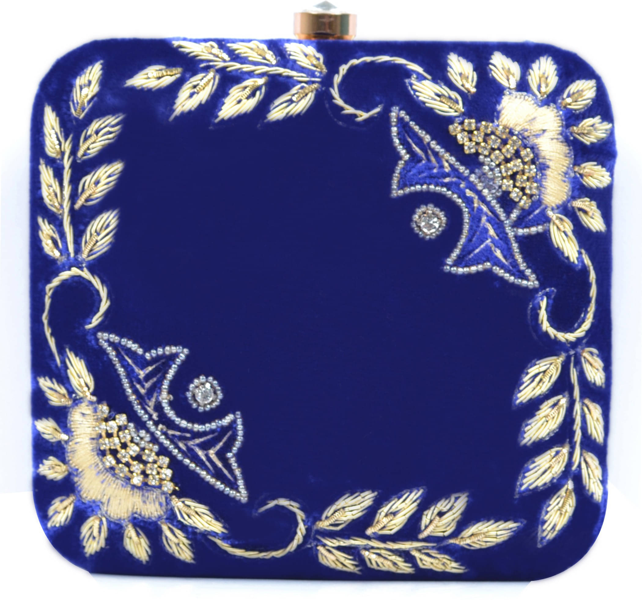     			Tooba Handicraft Blue Fabric Box Clutch