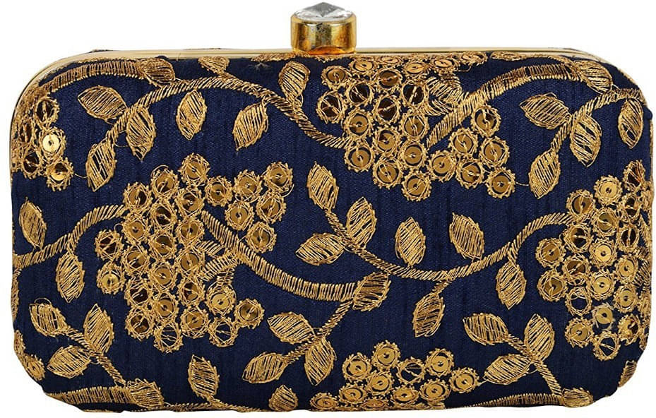     			Tooba Handicraft Blue Fabric Box Clutch