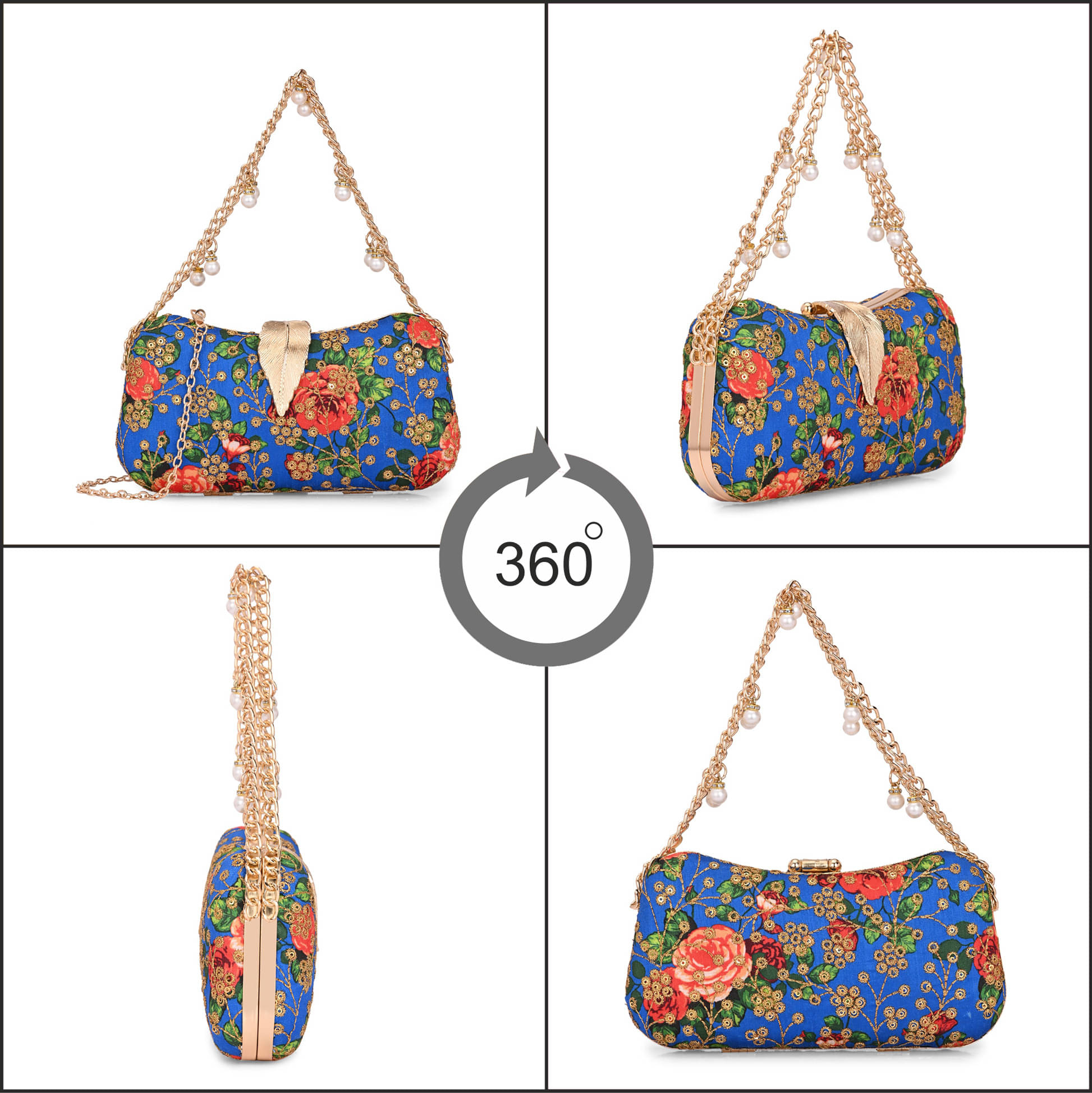     			Tooba Handicraft Blue Fabric Box Clutch