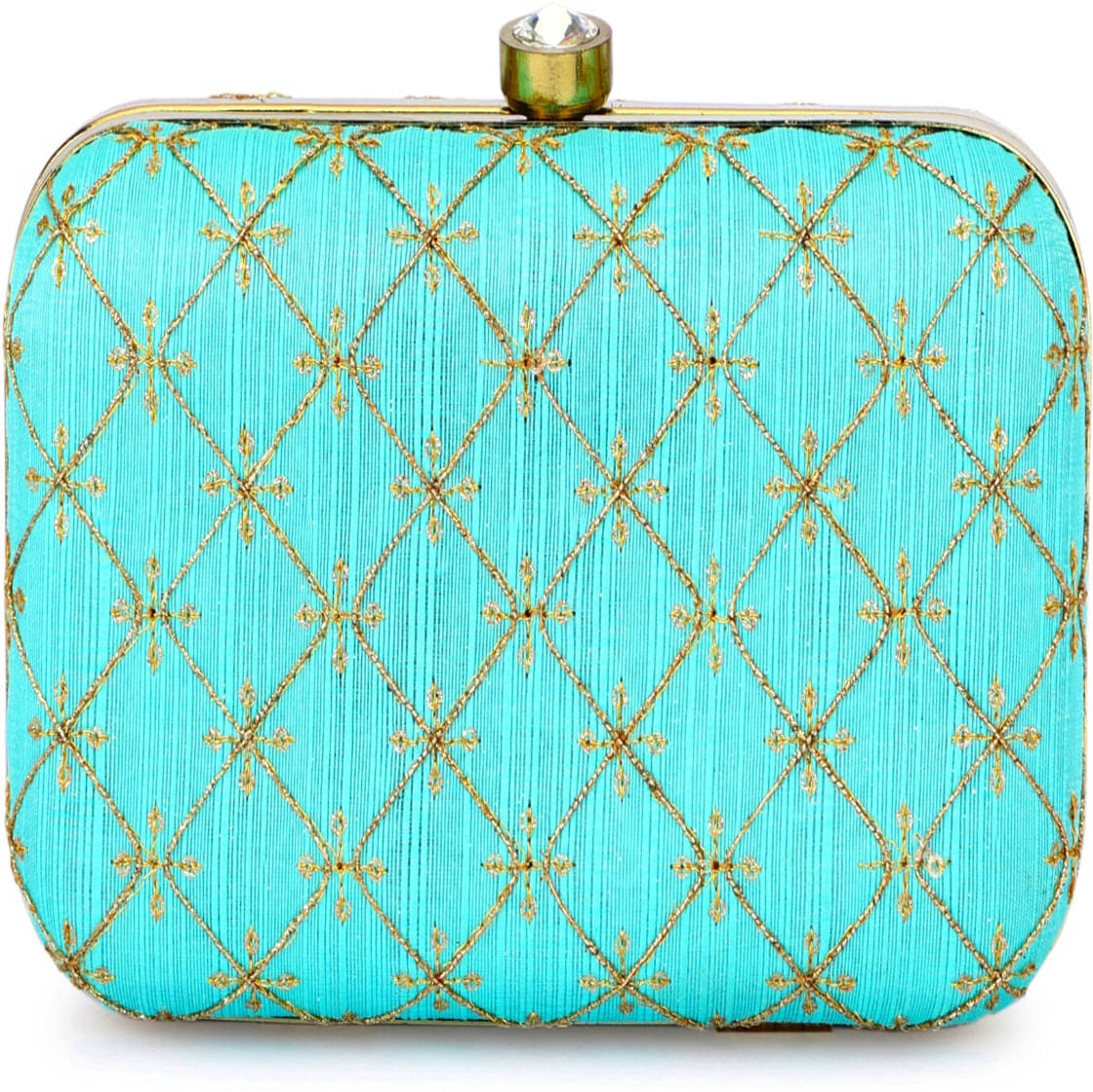     			Tooba Handicraft Blue Fabric Box Clutch