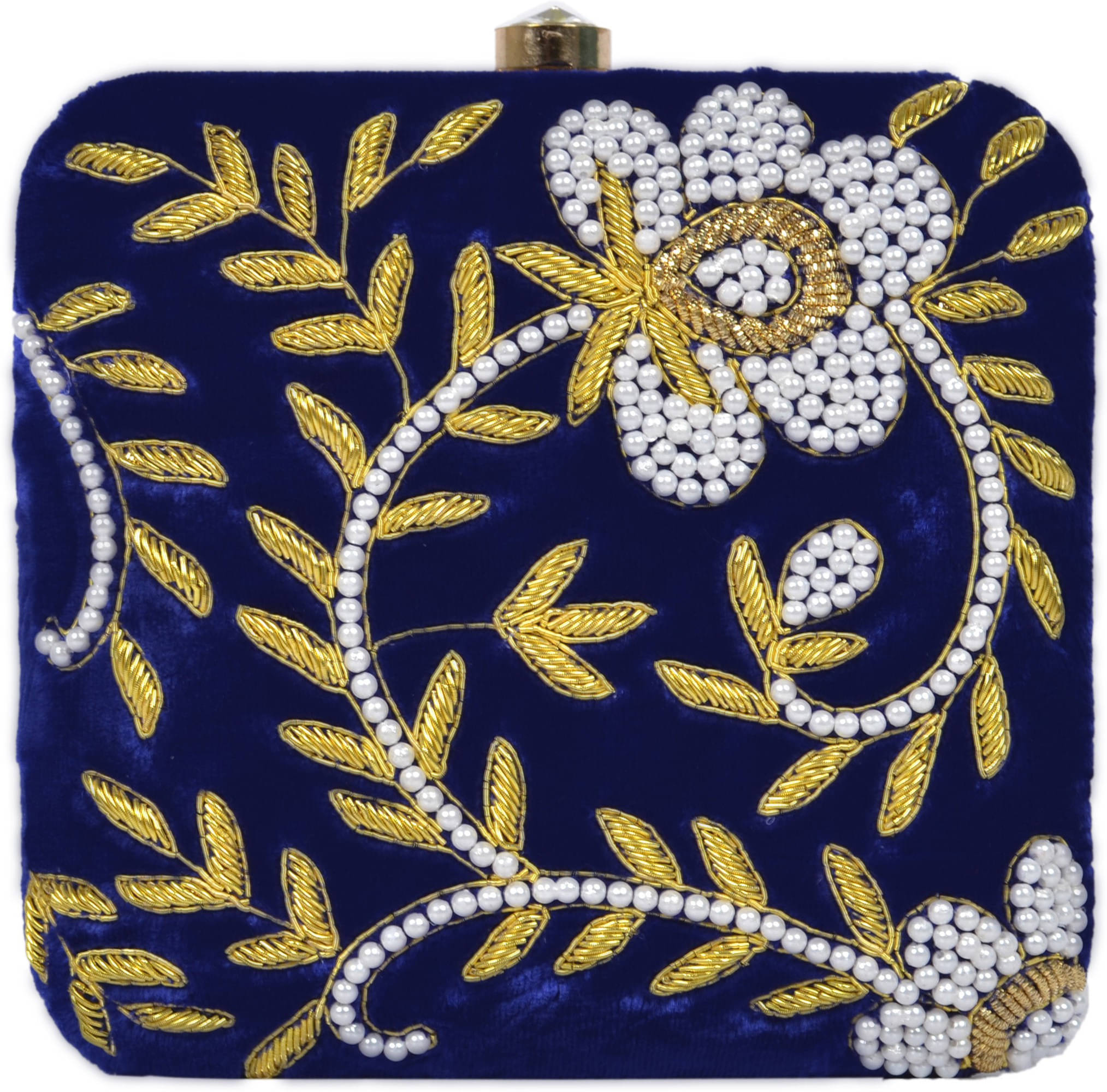     			Tooba Handicraft Blue Fabric Box Clutch
