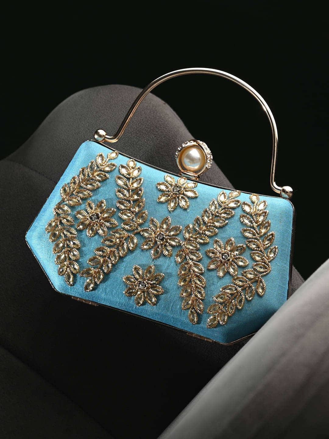     			Tooba Handicraft Blue Fabric Box Clutch