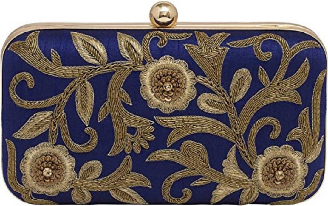     			Tooba Handicraft Blue Fabric Box Clutch