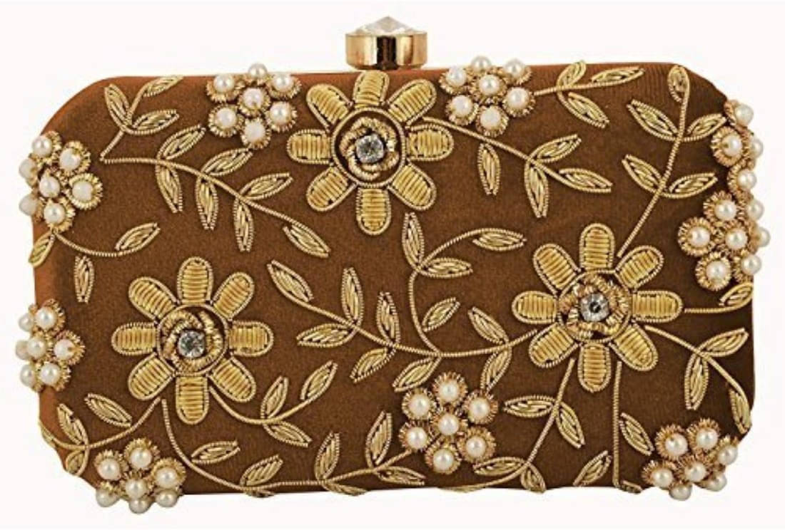     			Tooba Handicraft Brown Fabric Box Clutch