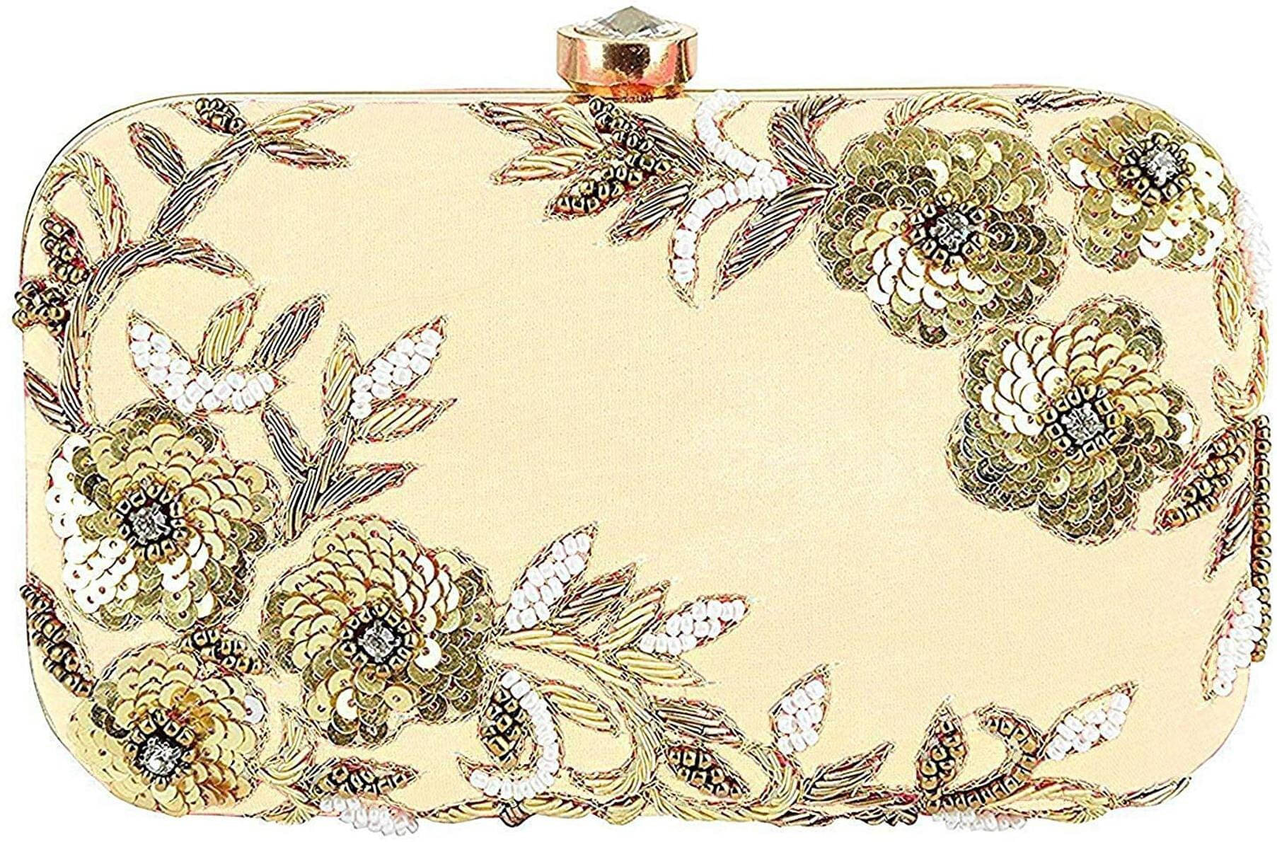     			Tooba Handicraft Cream Fabric Box Clutch